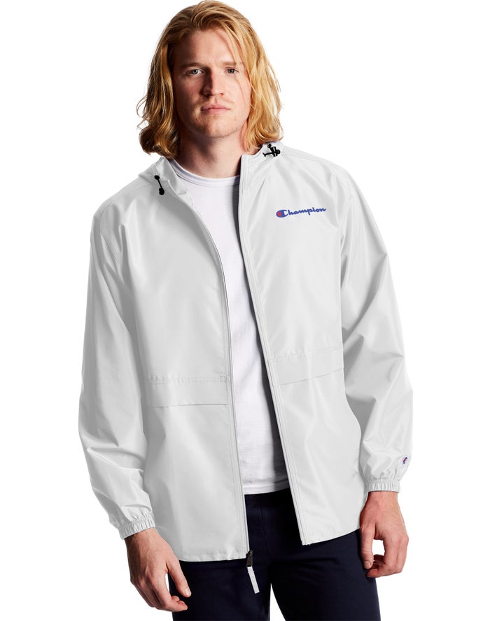 Champion Full Zip Script Logo White Jackets Mens - South Africa MBOWYS367